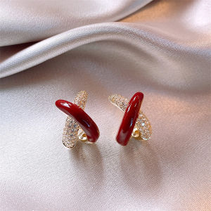 South Korea Ins Style Red Cross 925 Silver Stud Earrings Special-Interest Design Fancy Earrings 2023 Hot-Selling Earrings Female