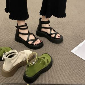 Internet Celebrities Hit Fairy-style Flat Sandals Womens Summer 100 with Skirts Super Hot Roman Shoes Thick Soles