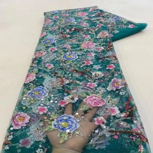 2026 Luxury African Groom Beaded Lace Fabric Embroidery French Mesh Sequins Lace Fabric Nigerian Tulle Lace For Bride Wedding