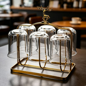 Vintage American High-end Glass Coffee Cup Set Includes Stand