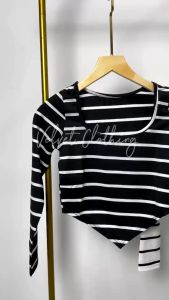 Crop Top Lancip Lengan Panjang / Atasan Crop Salur Longsleeve 3996
