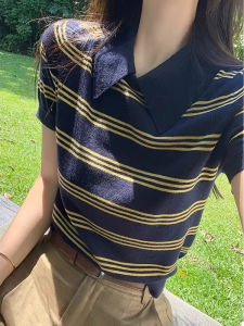 PEIXI | Polo Collar Stripe Knit Shirt