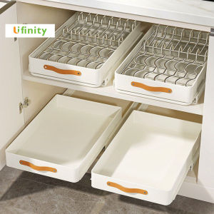 Lifinity มือจับหนังฟอก ชั้นวางจานที่สวยงาม ชั้นวางจานสแตน ตู้เก็บ คอลลาเจน เพื่อให้ความสวยงามและความปลอดภัย