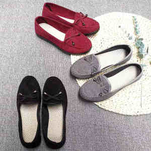 Beijing Ladies Flat Bottom Comfortable Soft Bottom Anti-Slip Slip-On Shoes Spring Autumn Butterfly Knot Bean Bean Shoes Fashionable Korean Style