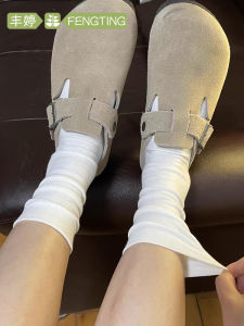 FENGTING | Summer Thin Cotton Mid-Calf Socks White Loose Design No Bones