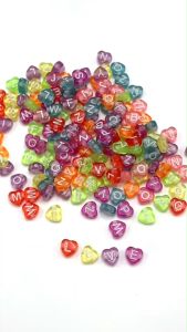 ลูกปัดตัวอักษรหัวใจสีใส ขนาด 3 mm 💛🤍❤️🩵
