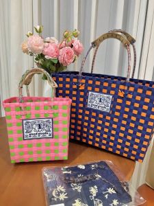 Handwoven Large Capacity Commuter Travel Shopping Basket Bag Womens Casual Style No Shoulder Strap Soft Handle Vertical Square