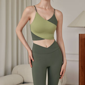 High Intensity Yoga Sports Bra Tank Top Fixed Cup Running Fitness Gathered Womens Nylon Moisture Wicking Quick Dry Sports Bra