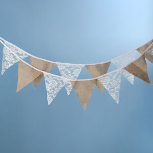 Chinatera Vintage Rustic Burlap Flag Hanging String Flag Bunting Banner Cotton Linen Flags Party Garlands Birthday Wedding Decor Flag Lace Bunting Banners
