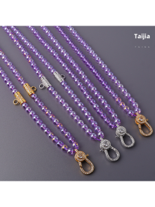 Taiga Brand Colorful Dreamy Purple Crystal Bead Chain Necklace with Zirconia Embellishments for Men and Women