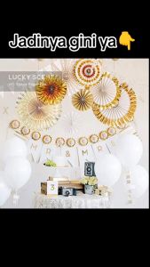PAPER FAN SET GOLD SILVER Isi 8 / Paper Fan Kertas Set Dekorasi Ulang Tahun