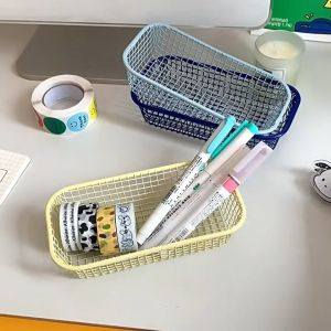 IFS ตะกร้า ตะกร้าใส่ของ ตะกร้าจัดเก็บของบนโต๊ะ ตะกร้าเหล็ก สีเหลืองครีม แบบเรียบง่าย สไตล์นอร์ดิก สําหรับใส่เครื่องประดับ ของใช้จิปาถะ เครื่องเขียน นักเรียน
