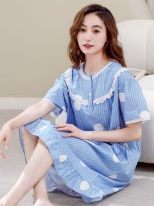 Japanese Style Nightdress Ladies New Pure Cotton Long Dress Sweet Woven All Cotton Loose Plus Size Floral Pajamas