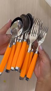 Orange Handle 6pcs spoon 6pcs fork Stainless steel Cutlery Dinnerware