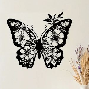 CIFbuy | Tượng Trang Trí Tường Hình Bướm Acrylic Đen Thanh Lịch Với Họa Tiết Hoa Đồ Trang Trí Nhà Cửa Hiện Đại Cho Phòng Khách Quà Tặng