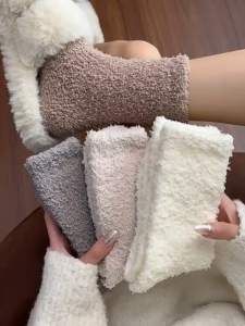 Soft Warmer Thicken Thermal Wool Cashmere Mid-Tube Socks Velvet Boots Floor Sleeping Socks Women Men