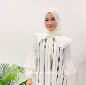 Fashion Muslim Wanita Lebaran Midi Dress Ruffle Zaskia Lengan Panjang Terbaru