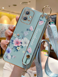 เคสโทรศัพท์ซิลิโคนแบบป้องกันการตกหล่นสำหรับ Vivoiqoou5 รุ่น 5G สำหรับผู้หญิง ดีไซน์ดอกไม้ สายรัดข้อมือ ชาร์จแบบไร้สาย