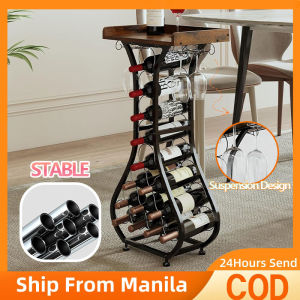 Wooden Wine Rack Organizer Floor Standing Wine Rack Liquor Shelf Iron Art Wine Red 14 Bottles Space Saving And Hanging Upside Down Goblets Display Holder For Kitchen Restaurant