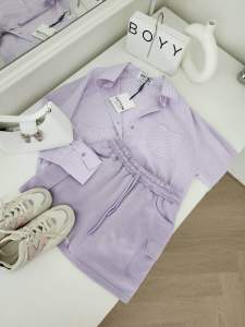 Darlin Skirt Set สไตล์สปอร์ต เสื้อเชิ้ตโอเวอร์ไซส์ มาพร้อมกระโปรงกางเกงผ้านาโน