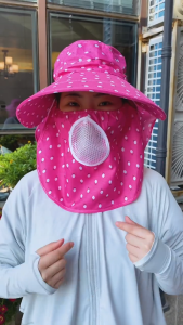 หมวกกันแดดผู้หญิง ปิดหน้า+ลำคอ ระบายอากาศดี ใช้ได้ทั้งทำงานและออกกำลังกาย ป้องกันฝุ่นและแดด