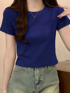 Cotton Short Sleeve round Neck Basic Style Slimming T-Shirt for Women Summer New Style Anti-Aging under Shirt Commute Pure Color Knitted Top