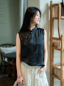 Phoenix | Chinese Style Summer Womens Vest Sleeveless Fashion Thin Slimming Black Cheongsam Plus Size Tops