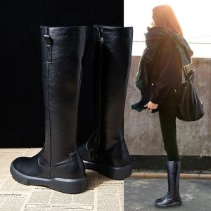 Genuine Leather Long Boots Womens Knight Boots British Style Autumn Winter New Martin Boots above Knee High Tube Shoes