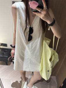 White Linen Dress Special Silk Process Summer Slimming Sleeveless Long Design Ladies Fashion Elegant Style Casual Dress
