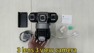 V380 Pro Triple Lens Outdoor CCTV Camera No WiFi Needed Connect Cellphone With Audio And Speaker 360 Home IP Security Cameras HD 1080P Night Vision With Alarm Sensor IP66 Waterproof Smart Camera CCTV