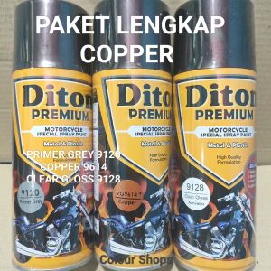 Pilok Cat Diton Premium Paket Lengkap 3 Kaleng Copper Tembaga 9614 Primer Grey 9120 Clear Gloss 9128 400cc Pilok Paketan Cat Semprot Special Spray Paint