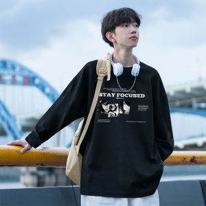 เสื้อยืดคอกลมแขนยาวผู้ชาย ทรงหลวม สไตล์ฤดูใบไม้ผลิและฤดูใบไม้ร่วง เสื้อชั้นในพิมพ์ลายแฟชั่น เสื้อชั้นในคอกลม