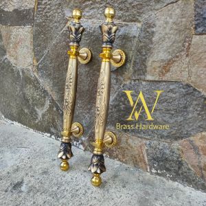 Handle Pintu Rumah Kuningan Motif Nanas Ukir Kombinasi Antik Gold 44 cm 2 pcs