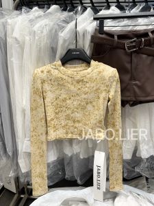 K-style 2024 Autumn New Arrival American Style Retro Tie-Dyed Stylish Padded Shoulder Long Sleeves T-shirt Tops Bottoming Shirt for Women