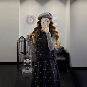 XUECAIQI | Stylish Warm Womens Outfit Wool Vest Blouse Skirt