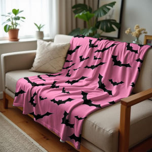 Pink Bat Silhouette Anime Cartoon Flannel Blanket Soft Warm Throw for Bedroom Sofa Car Kids Holiday Gift