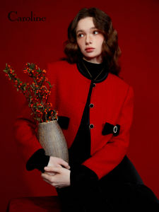 Caroline Autumn New Wool Blend Color Block Short Coat Small Fragrance Style Womens Fashion Outerwear ECRDCA47