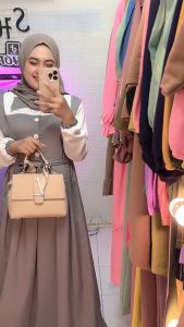 Aisyah Overall Dress Wanita Terbaru Kekinian Kancing Depan Tali Pinggang Aktip