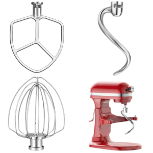 Bộ Phụ Kiện Máy Trộn 3 Món Bằng Thép Không Gỉ Dành Cho KitchenAid 5-6QT Bowl-Lift - Dough Hook 6-Wire Whisk & Flat Beater
