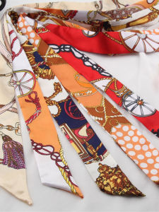 Long Silk Scarf Handle Wrap Belt Handbag Tying Band Korean Style Floral Print Multi-Functional Scarf for Youth And Couples