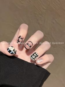 Handmade Wearable Nail Art Design Blueberry Kitty Cool Versatile Short Nails Line Sensation Any Skin Type Normal Size Gray Color