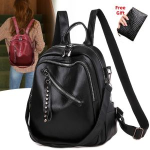 Fashionable Soft Leather Dual Shoulder Bag for Women Travel Student Universal Style Korean Version Hong Kong Trend Brand Backpack