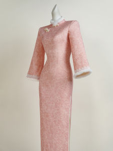 Pink Winter Large Sleeve Cheongsam Improved Waist