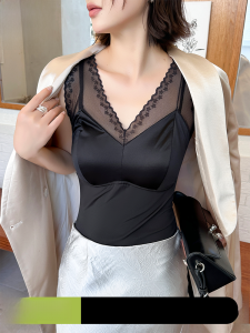 miiow | Black Lace Tank Top Strap Vest Cat Person Worn Outside Summer No Bra Integrated High Dare Sleeveless Inner Match Upper Garment