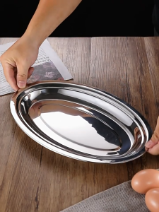 Keranixy Stainless Steel Oval Plate Multipurpose Tray Snack Dessert Food Container Dining Platter Steam Fish Dish Dulang