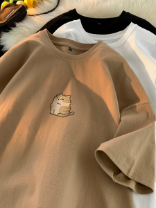 Loose Fit round Neck Short Sleeve T-Shirt Mens Summer New Style Oversize Versatile Cotton Youth Casual Fashion Basic Style