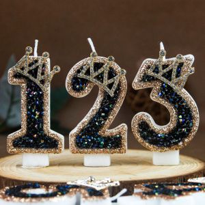 New 0-9 Number Birthday Candles original Black Diamond Crown birthday cake digital party candle decoration anniversary