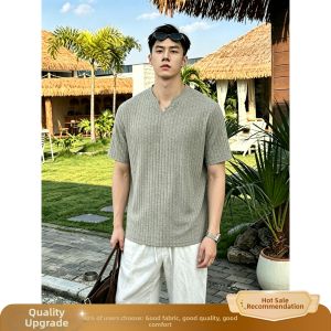 OUMULONG | Elegant and Mature Sense Men T-shirt White Short Sleeve