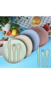 Cutlery Set Wheat Straw Portable Spoon Folk Chopstick Easy Carry Eco-Friendly Reusable Dinner Tableware Kit