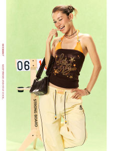 Resort Style Slim Fit Versatile Retro Printed Halter Camisole